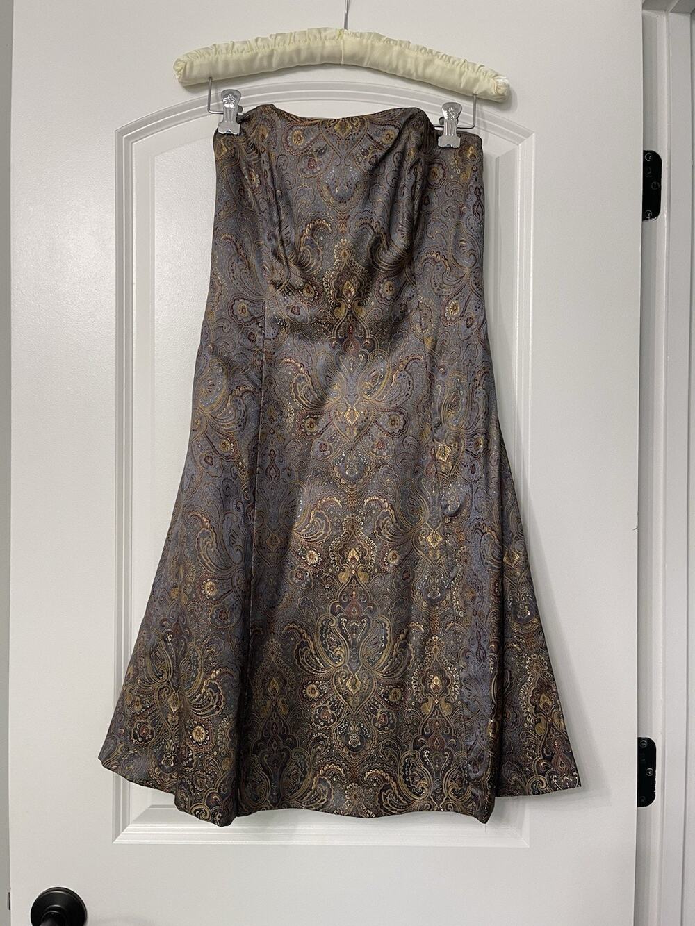 Vtg Robin Jordan Strapless A-Line Midi Dress Sz 2 Metallic Brocade Whimsigoth